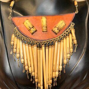 Charming Wooden and Vibrant Bead Bib Necklace